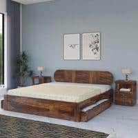 Woodwhiz Solid Wood King Bed With Drawer Storage In Provincial Teak Finish