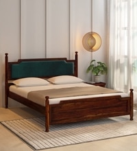 Domino Solid Wood King Size Non Storage Bed In Provincial Teak Finish