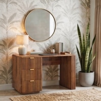 Strio Solid Wood Study Table in Amber Walnut Finish