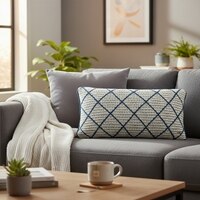 Arabella Blue  And Natural Cotton Knitted Cushion Cover 30X50 Cm