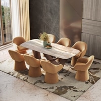 Paloma 8 Seater Jupiter Spanish Ceramic Dining Table With 8 Selene Chairs (Finish : Jupiter Spanish Ceramic, Chair Colour : Mustard)