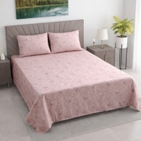 Xian Pink Floral 400 TC Cotton Flat Queen Size Bedsheet with 2 Pillow Covers – Threads