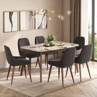 Lunar Alaska Exotic Stone 6 Seater Dining Table With Rickman Lounge Chairs