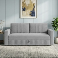 Alfon 3 Seater Velvet Pull Out Sofa Cum Bed with Storage In Grey