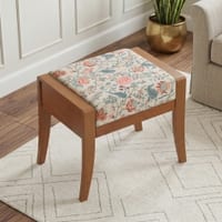 Ibha Solid Wood Single Seater Entryway Bench In Amber Walnut Finish with Calico Floral Beige Colour