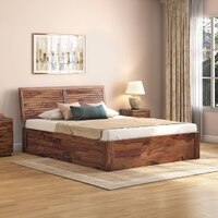 Terence Solid Wood King Size Box Storage Bed In Teak Finish