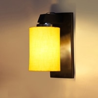 Devansh Solid Wood Electric Wall Light in Brown Colour with Yellow Shade Count of 1 Light