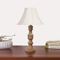 Devansh Off-White Cotton Vintage  Lamp With Wood Base (12X19)