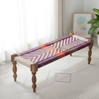 Hamilton Sheesham Wood 2 Seater Maachi Bench In Assorted Multi-Colour Chindi & White Rope Canning