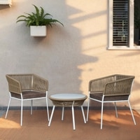 Bostan Outdoor Table Set with 1 Table and 2 Chairs in Ivory White