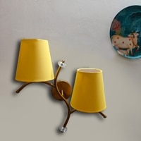 Devansh Metal Electric Wall Light in Gold Colour with Yellow Shade Count of 2 Lights