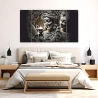 The Castle Decor Radha Krishna Wall Painting Wooden Framed Digital Painting 27x48 Inch (Style 2)