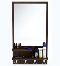BLUEWUD Rico Engineered Wood Wall Mount Dressing Table Mirror with Shelves & Hooks (Wenge)