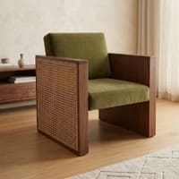 Dhuna Solid Wood 1 Seater Rattan Designed Sofa With Cushion Arram Rest In Provincial Teak Finish