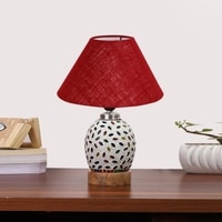 Devansh Conical Maroon Jute Shade Lamp With Wood & Mosaic Glass Base For Decoration/Office/Home/Gifting/Study For Decoration/Office/Home/Gifting/Study -(10X10X14.5) Inches -A