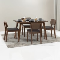 Lawson 4 Seater Dining Table Set (Chair Colour- Dark Brown, Finish- Walnut)