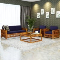 Anjani 3+1+1 Seater Wooden Sofa (BLUE Colour, Honey Finish)