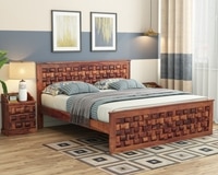 Moglis Solid Wood King  Size Bed Without Storage Bed In Teak Finish