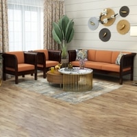 Haveli 3+1+1 Seater Wooden Sofa (Orange Colour, Walnut Finish)
