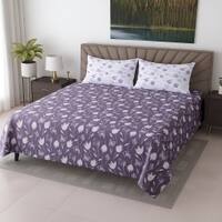 Lavender Floral Cotton 400 Tc Flat Super King Size Bedsheet With 2 Pillow Covers