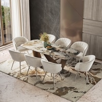 Paloma 8 Seater Spanish Ceramic Dining Table With 8 Calix Dining Chairs (Finish : Spanish Ceramic, Chair Colour : Beige)