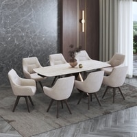 Aeris Ceramic 6 to 8 Seater Extendable Dining Table With Set of 3  Selene Dining Chair