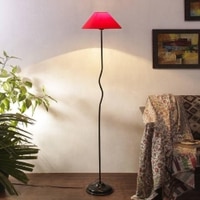 Autumn Red Fabric Floor Lamp with Black Iron Base