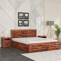 Shashi Sheesham Wood King Size Bed In Honey Oak Finish With Hydraulic Storage (72 x 78 inches)