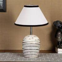 White & Black cotton with White Brushed Wood Table Lamp