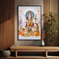 The Castle Decor Lord Shiva Parivar Wall Painting Framed Artwork 20x30 Inch Style 2