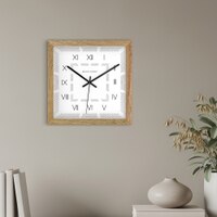 Square Roman Numeral Wooden Wall Clock with Natural Frame