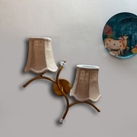 Devansh Metal Electric Wall Light in Gold Colour with Beige Shade Count of 2 Lights