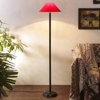 Hans Red Fabric Floor Lamp with Black Iron Base
