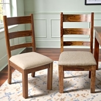 Newport Sheesham Wood   Set of 2 Dining Chairs in Jute Beige     TEAK FINISH
