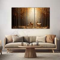 The Castle Decor Golden Deer Wall Painting Wooden Framed Digital Painting 27x48 Inch (Style 1)