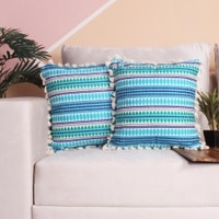 Acrylic Striped Cushion Cover with Lace Set of 2 (24 X 24 Inches)