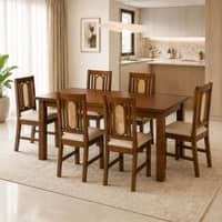 Globally Indian Corinne Solid Sheesham Wood 6 Seater Dining Table Set 6 Chairs Beige