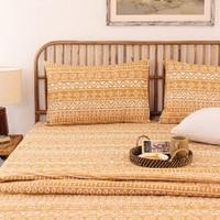Kullu Patti 1 Double Bed Sheet & 2 Pillow Covers + 1 Double Duvet Cover with Yellow colour