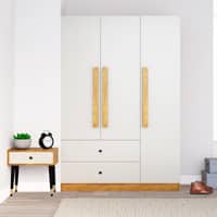 Hexa Red Wooden 3 Door Wardrobe with 2 Drawers Hanging Space in Giant Wood and Frosty White Color