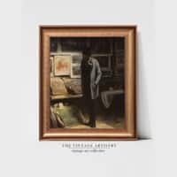 Artistry Brown Grey Antique Gentleman Framed Canvas Canvas Wall Prints Set of 1 Multicolor Matte