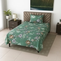 Green Floral 210 TC Mix Cotton Flat Single Bed Size Bedsheet With 1 Pillow Cover From Threads