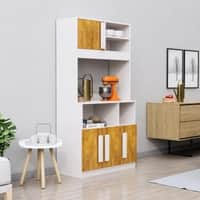 Hexa Red Crockery Unit Multipurpose Wooden Cabinet in Frosty White And Giant Wood Colour