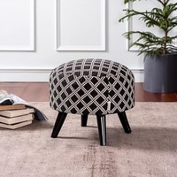 Quad Jacquard Wooden Ottoman in Black Color