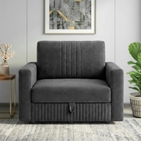 Alfon 1 Seater Velvet Pull Out Sofa Cum Bed with Storage In Dark Grey