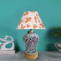 Devansh Conical Multicolor  Cotton Shade  Lamp With  Wood & Mosaicglass Base For Decoration /Office/Home/Gifting/Study For Decoration /Office/Home/Gifting/Study -(10X10X14.5) Inches -