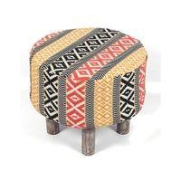 Collio Solid Wood Ottoman Pouffee in Stripe Multi Colour Jackard fabric