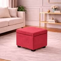 Doe Buck Hutcheson Upholstered Storage Ottoman Cube in Red Colour