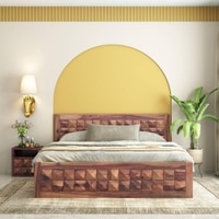 Diamond Solid Wood King  Size Bed With Box Storage (Teak Finish)