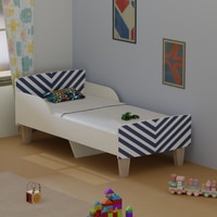 Minimalist Kids Toddler Bed in White and Blue Stripes