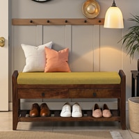 Sarpsborg Solid Wood Shoe Rack with Seating in Walnut Brown finish